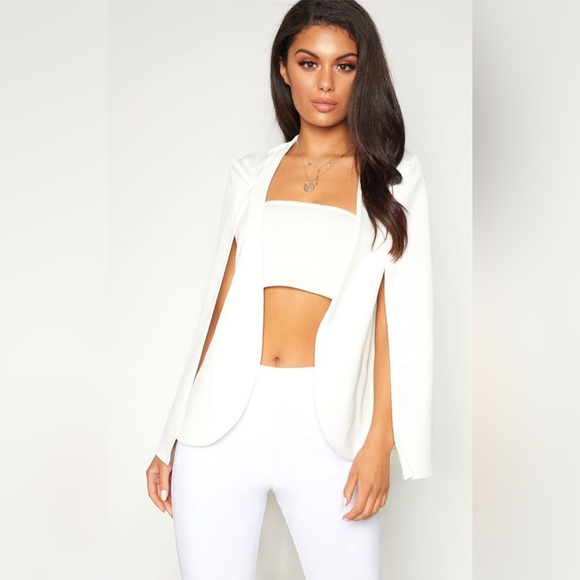 Pretty Little Thing White Cape Blazer Women Size 2 - Picture 1 of 5